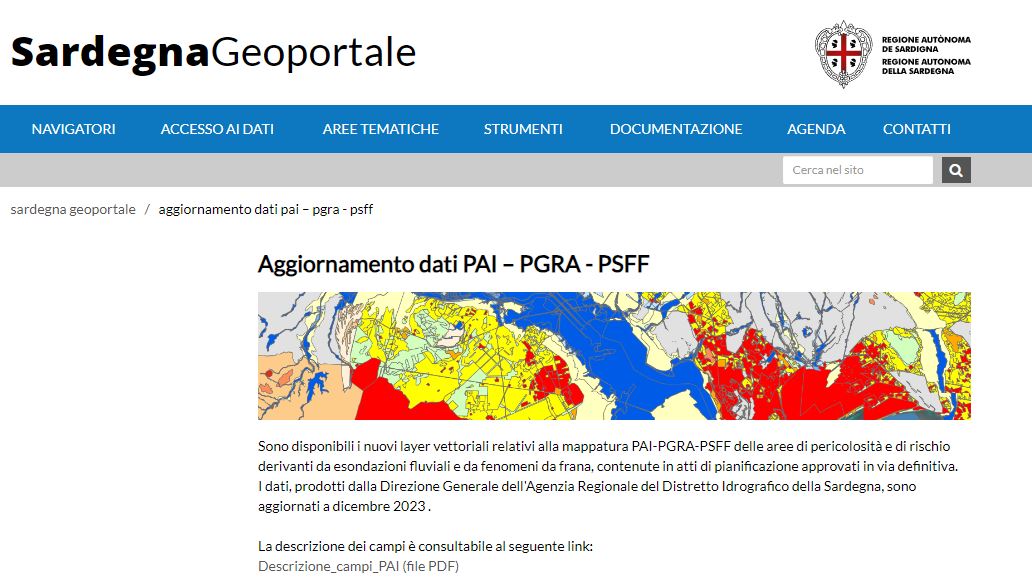 Mappe PAI/PGRA – Aggiornamento dati sul Geoportale Regione Sardegna